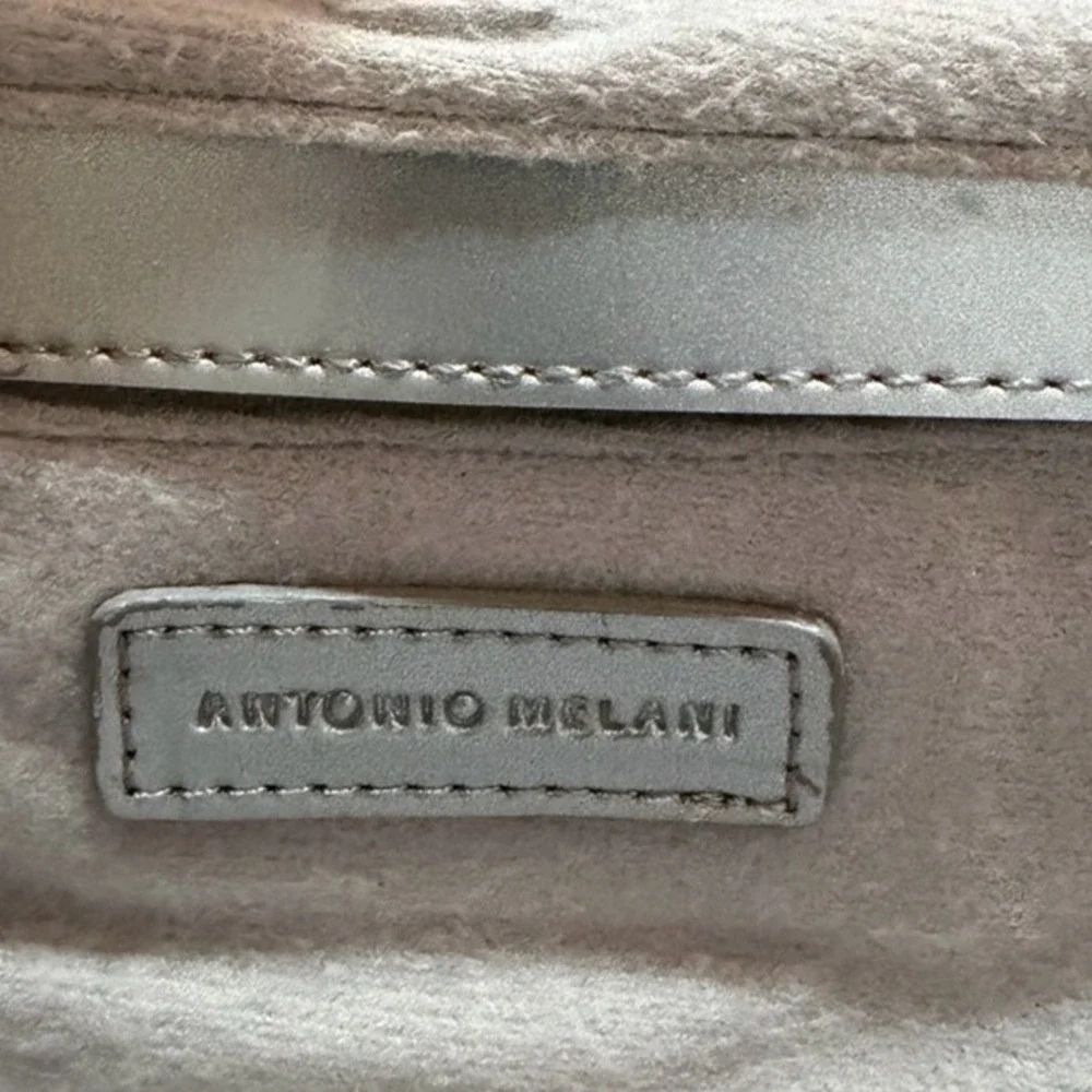 Antonio Melani Silver Metallic Leather Shoulder Bag Crossbody Rectangular Clutch